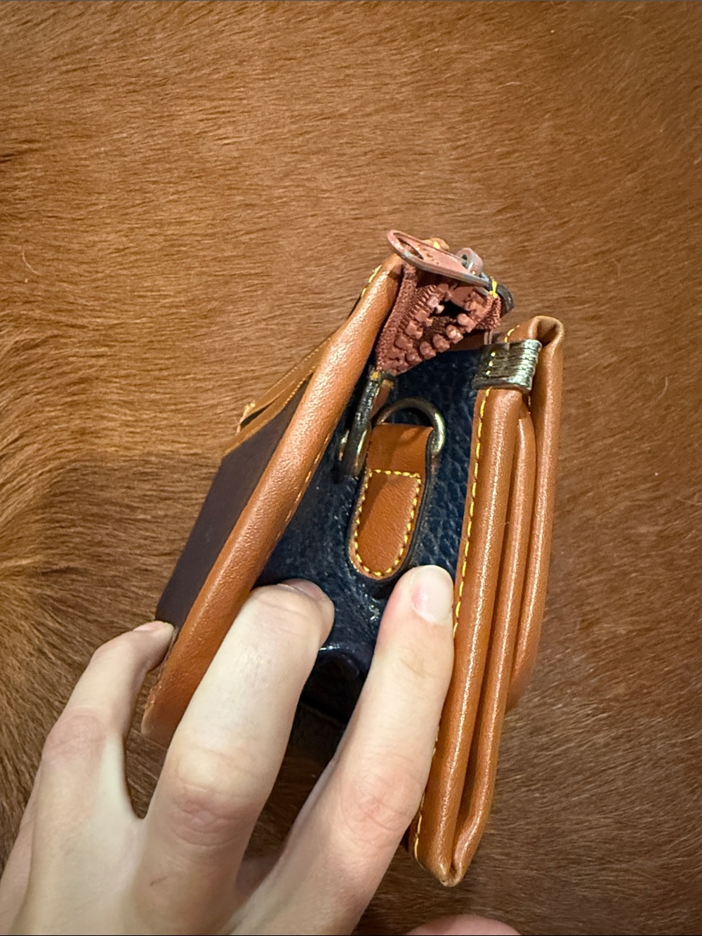 Dooney & Bourke Navy and Tan Pebbled Leather Zip Wallet - Picture 5 of 5